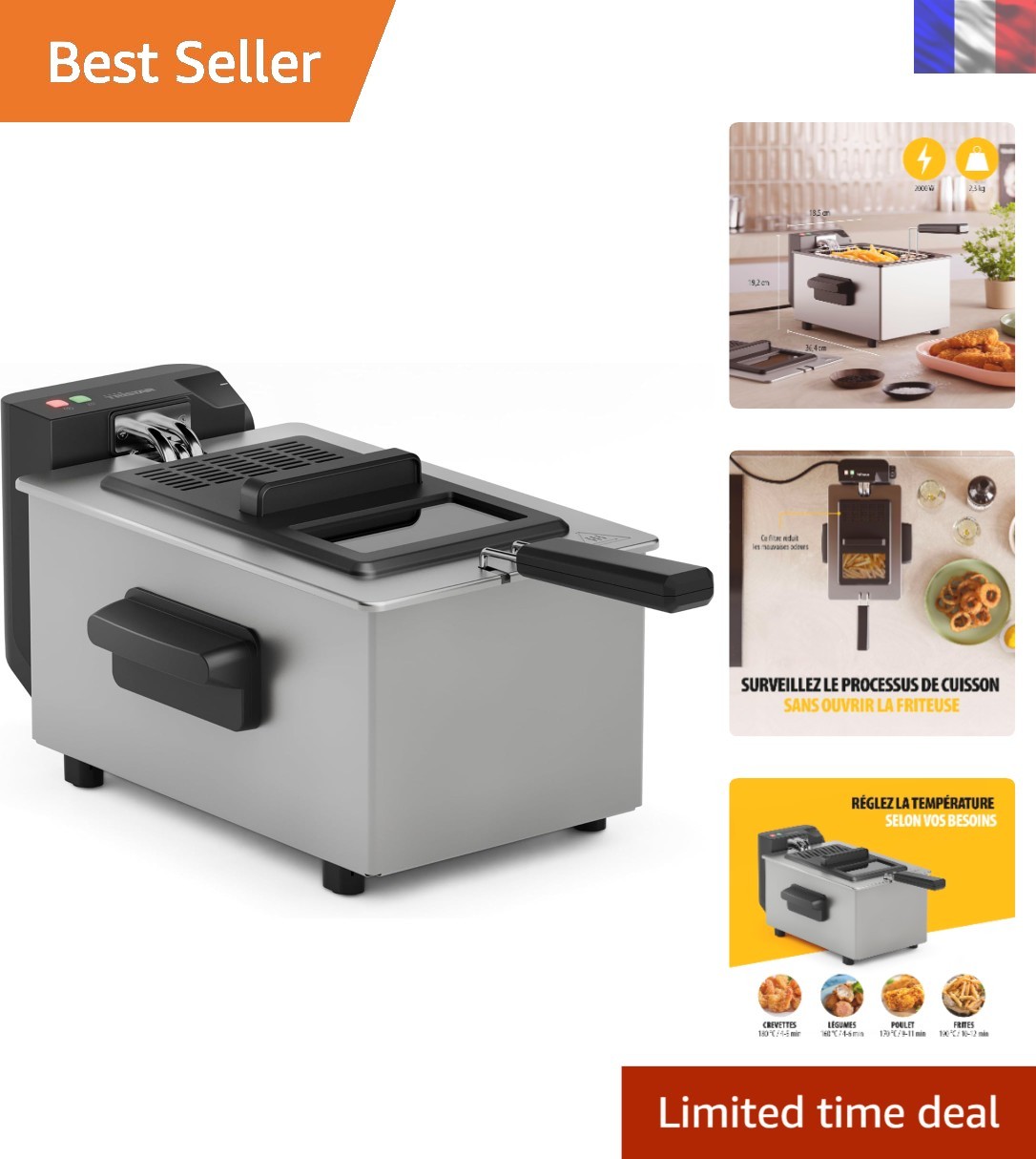 Friteuse électrique Tristar 3L pour cuisiner proprement sans résidus brûlés