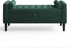 46.5" Storage Ottoman Bench, Tufted Upholstered Shoe Storage with Rolled Arms