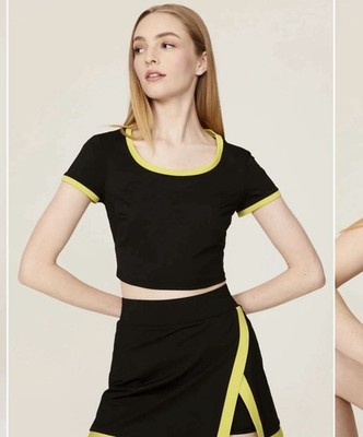 Michi black cropped top with yellow trim - XS