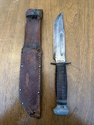 Vintage US WW2 Pal RH-36 Fighting Knife & Leather Sheath Real Military Knife 6”B
