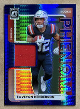 Treveyon Henderson Blue Hyper 2025 Panini Donruss Optic Rookie Phenom (RC, MEM)