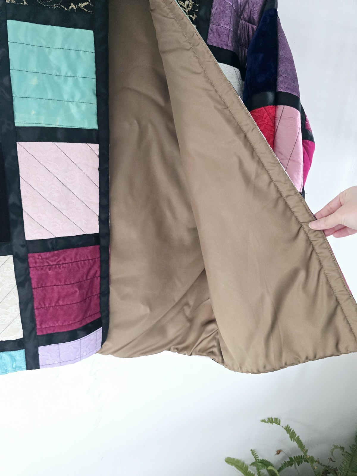 Quilted Patchwork Satin Square Jacket 2X Handmade… - image 3