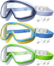 Kids Goggles Age 4-16, Anti-Fog UV 180 Clear View Kids Swim Goggles, 3 Pack Swim