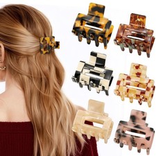 6 PCS 1.3 Inch Acetate Small Square Tortoise Shell Hair Claw Clips Leopard
