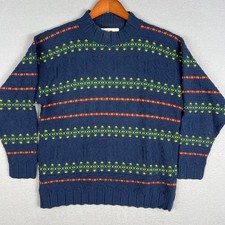 VTG 90s Nordic Fair Isle Knit Sweater Medium Geometric USA Grandpa Cottagecore