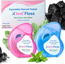 Expandable Dental Floss Treated with Activated Charcoal with Xylitol and Natural
