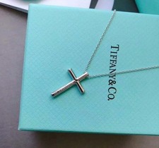 Tiffany & Co. Sterling Silver Diamond Cross Pendant Necklace