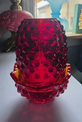 Fenton Ruby Hobnail Fairy Lamp (Glows under UV)
