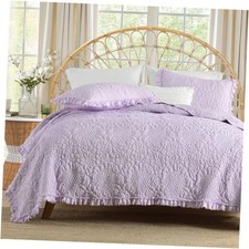 Ruffled Quilt Queen Size, Stone-Washed Full/Queen 90"x 96" Lavender