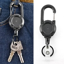 Heavy Duty Retractable Carabiner Car Key Chain Reel Holder Steel Cord Keychain