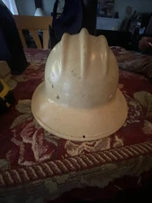 Vintage White Faded Bullard Hard Boiled Hard Hat Fiberglass Full Brim With Liner