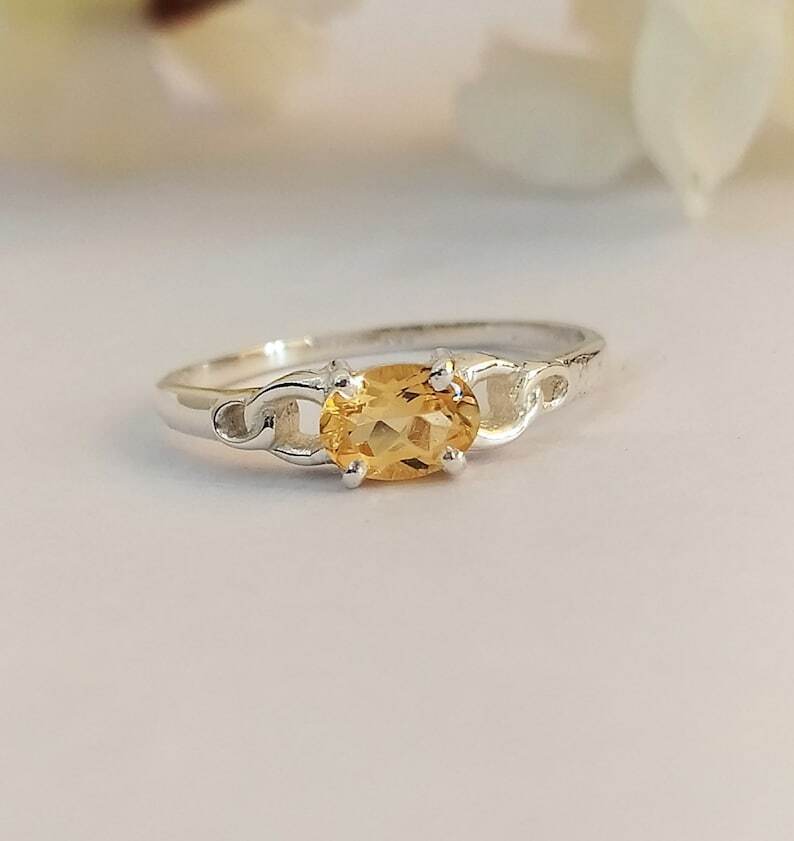 Natural Citrine Gemstone Solitaire Ring in 925 Sterling Silver
