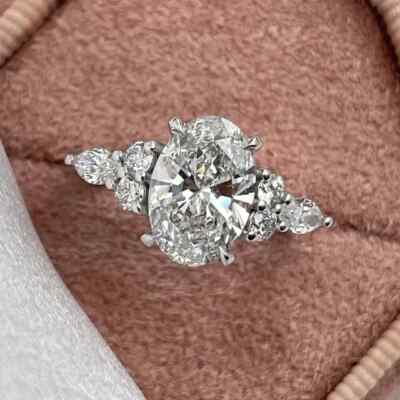 2.70 CTW Oval Cut VVS1 Moissanite Engagement Ring 14K White Gold Plated For Her