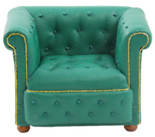 Maison de Poupées Vert Cuir Chesterfield Fauteuil JBM 1:12 Meuble de Salon