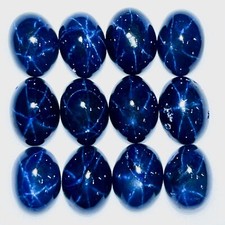 12 Pcs Natural Star Blue Sapphire 6.3-6.7mm Oval Loose Cabochon Gemstones Lot