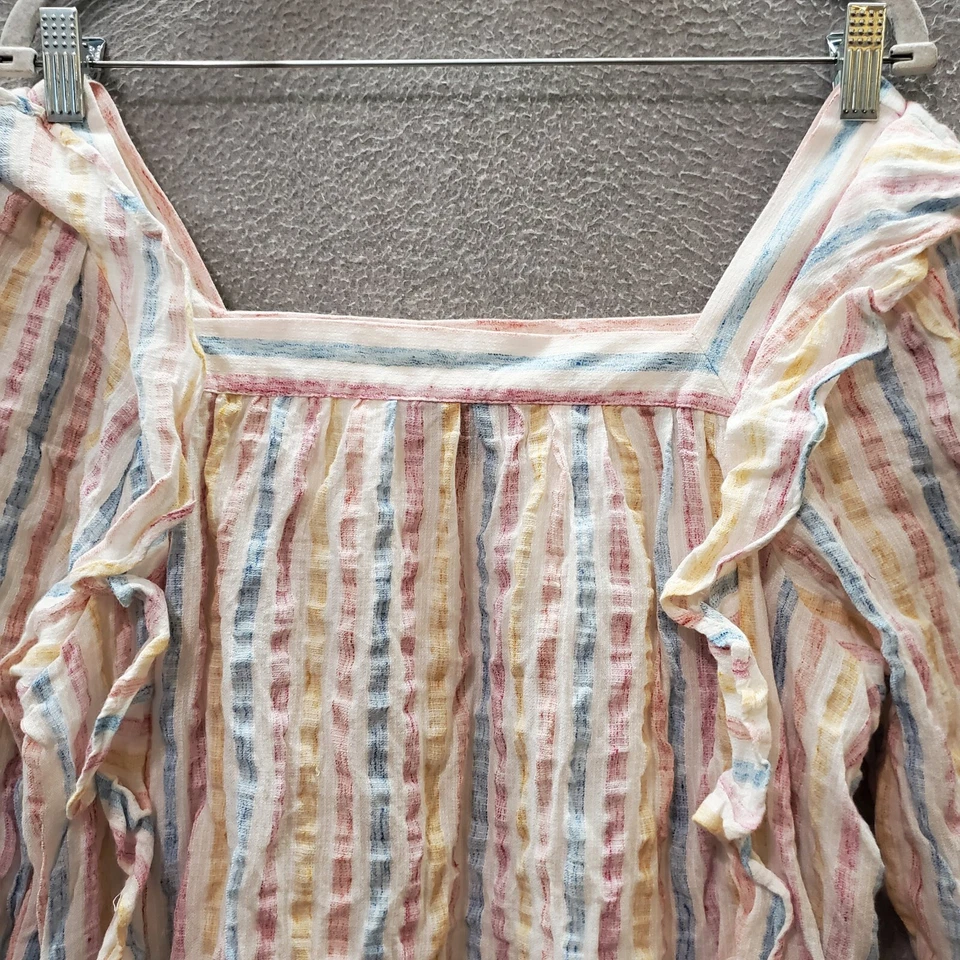 Blusa de mujer Chaps grande rosa a rayas mezcla de lino manga larga cuello cuadrado Foto 2 de 4