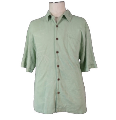 Jamaica Jaxx Hawaiian shirt mens large green floral silk aloha tiki short sleeve
