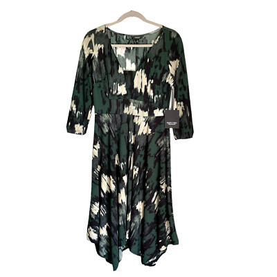 vera wang midi dress NWT Simply Vera Wang Black Tan Tie Dye Belted Ribbed Stretch Midi Dress  Size XL