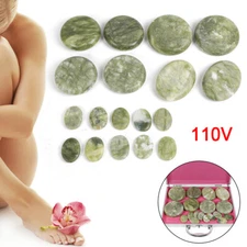 16Pcs Hot Massage Stones Kit Natural Jade Heated Warmer SPA Heating Rock Therapy