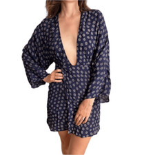 Reformation Mini Blue Dress V Neck Long Sleeve Size 6