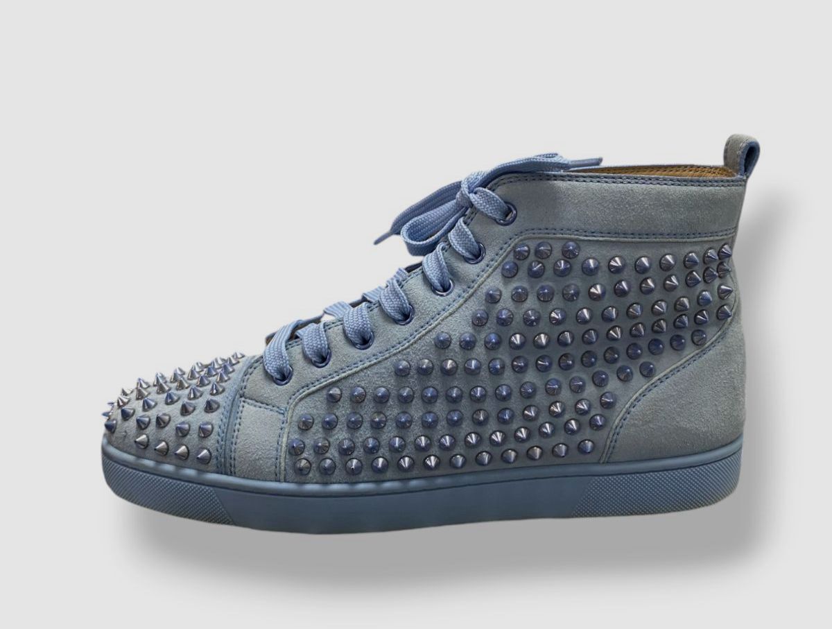 Christian Louboutin Men's Blue Suede Spiked High Top Sneakers
