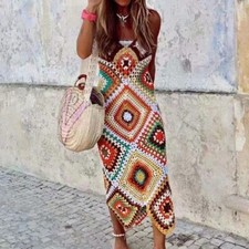 Diamond Crochet Colorful Beach Dress Summer Handmade Embroidered Cover Up Outfit