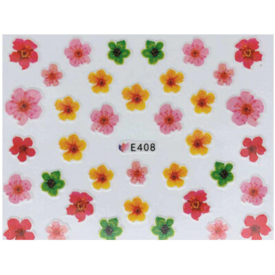 Nail Art 3D Decal Stickers pink yellow green red flowers E408