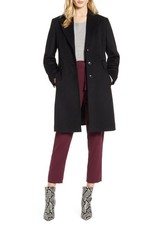 Halogen Womens Black Single Breasted Notch Collar Topper Long Peacoat Sz 14 $299