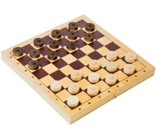 Wooden Checkers with Chess Board Foldable Portable Set of 24 Draughts 9"x9"