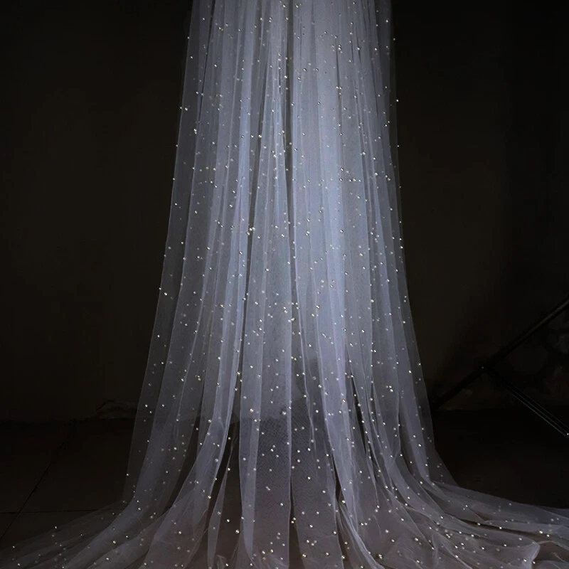 Faux Pearl Beading Mesh Fabric Tulle Voile Sewing for DIY Bridal Veil Dress - Image 4 of 4