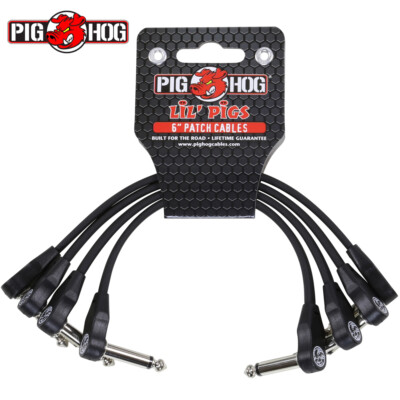 4-PACK Pig Hog Low Profile Flat 6'' Right-Angle Patch Cable Cord Guitar Pedal
