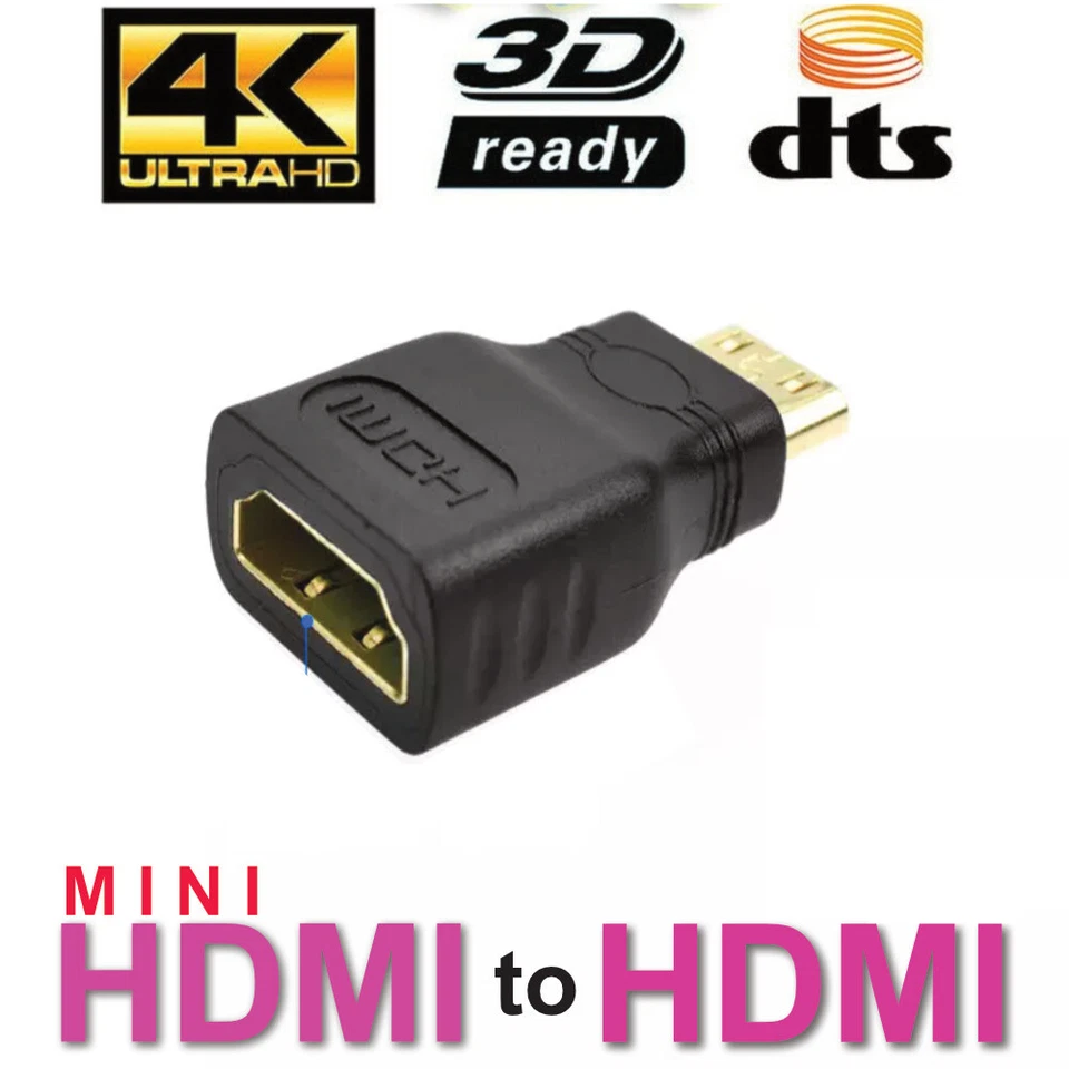 Mini HDMI Male to Standard HDMI Female Adapter Gold Plated HDTV 4K 1080p 3D - Image 2 of 4