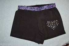 Girls BLACK CASUAL PLAY SHORTS Fold Top PURPLE LEOPARD Rhinestone Heart XS 4-5