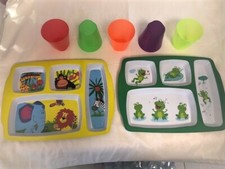 5 Section Toddler Fun Plates and Colorful Cups- Brand New and Free Ship 