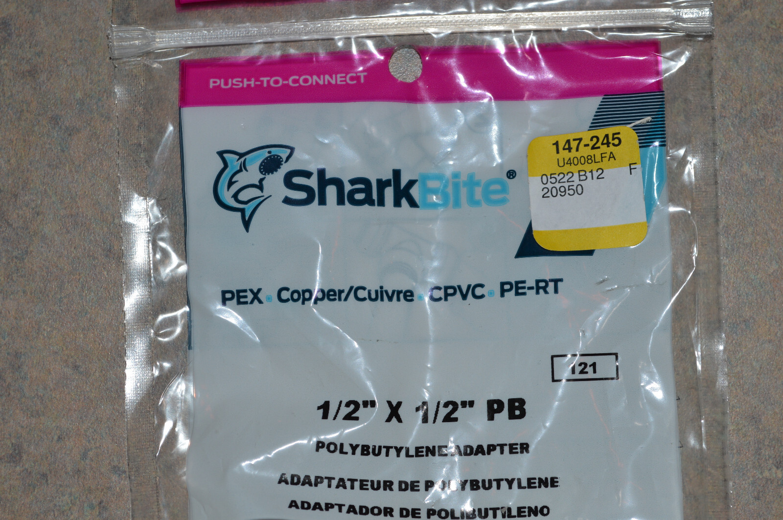 1/2” x 1/2” PB SHARKBITE FITTING SOLUTION U4008LFA POLYBUTYLENE ADAPTER