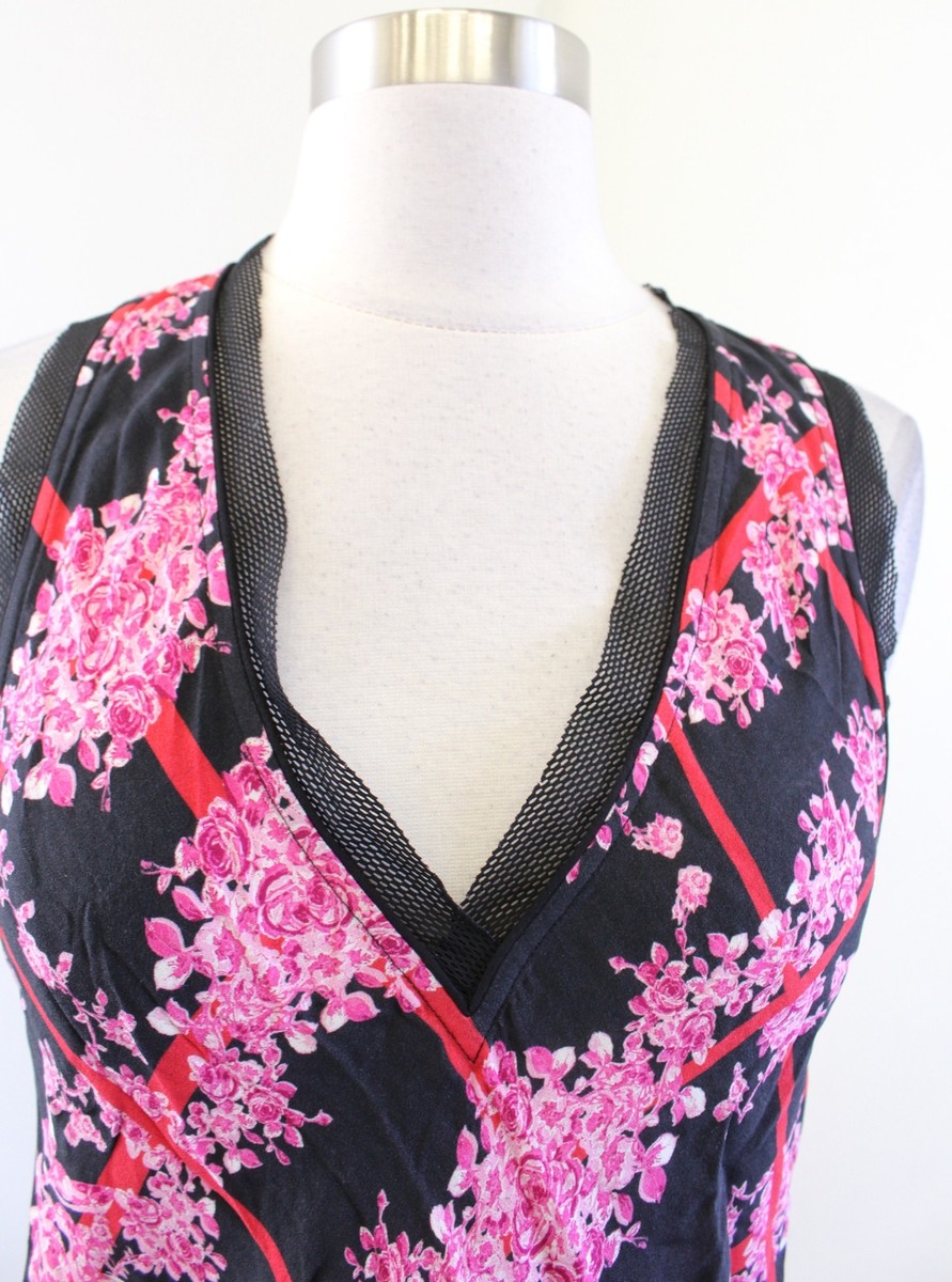 Lamb L.A.M.B. Gwen Stefani Black Pink Red Floral Silk Tank Top 