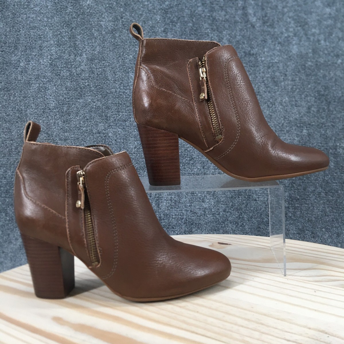 Antonio Melani Boots Womens 7.5 M Harlen Ankle Booties Brown Leather Heels  Zip