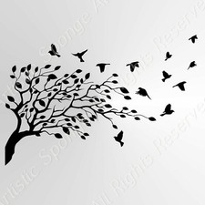 TREE FLYING AWAY BIRDS Reusable Stencil A6 A5 A4 A3 A2 A1 A0 Art Craft / T29