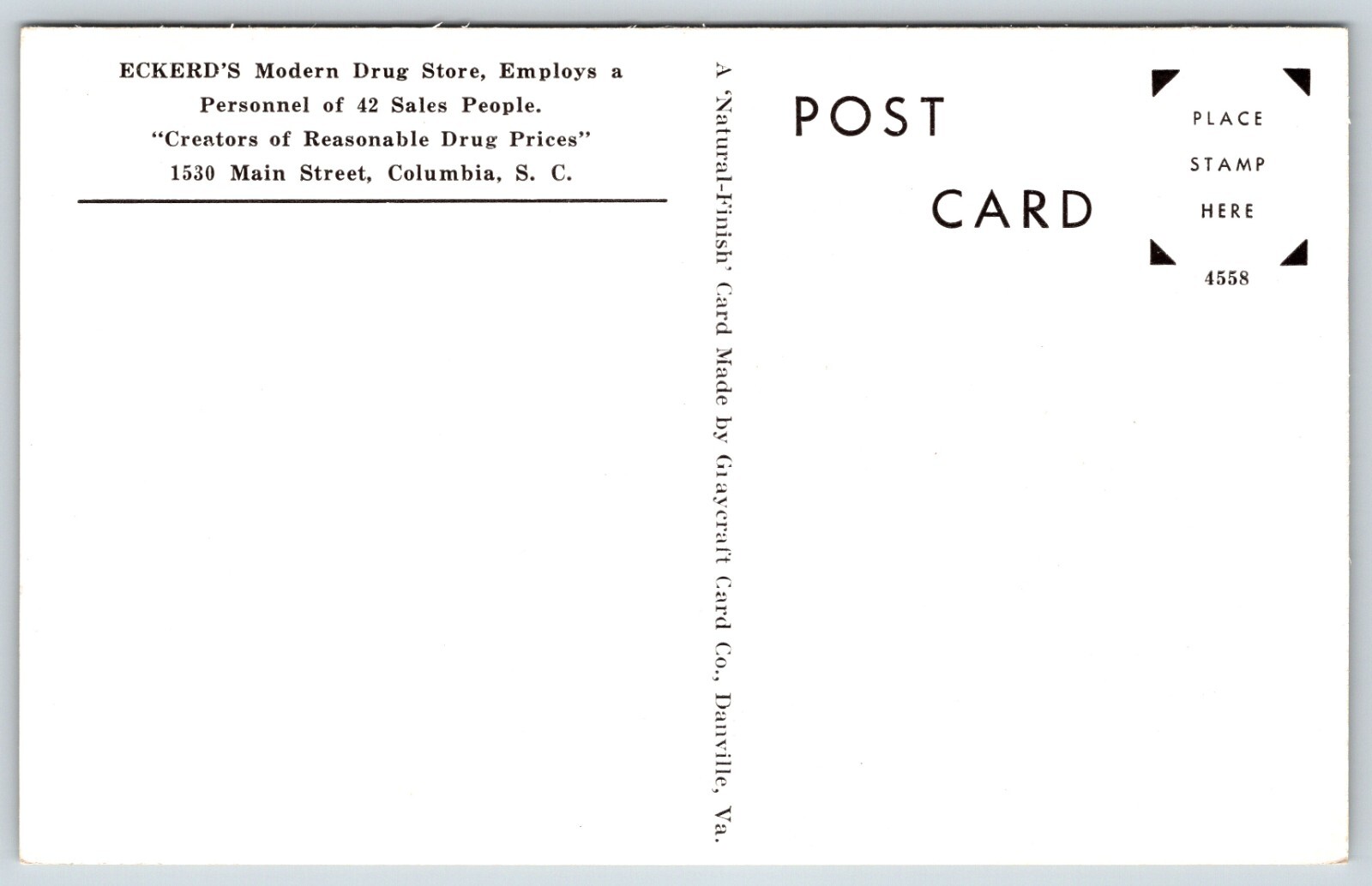 Postcard Eckerd's Modern Drug Store, Columbia South Carolina Unposted