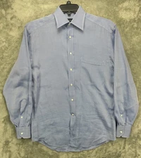 Canali Dress Men's Shirt 38 15 Blue Button Up Long Sleeve Cotton Italy