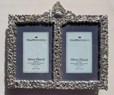 Ornate Philip Whitney Silver Plated Double Frame Fits 2"x3" Pictures
