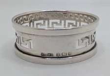 Antique English Sterling Silver Greek Key Napkin Ring, blank cartouche, d. 1931