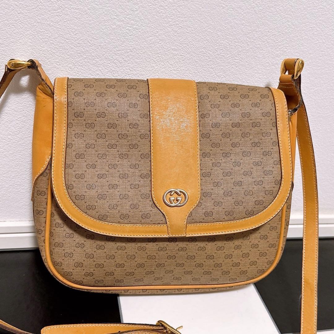 GUCCI Micro GG PVC Shoulder Bag Women's Small Crossbody Authentic Brown