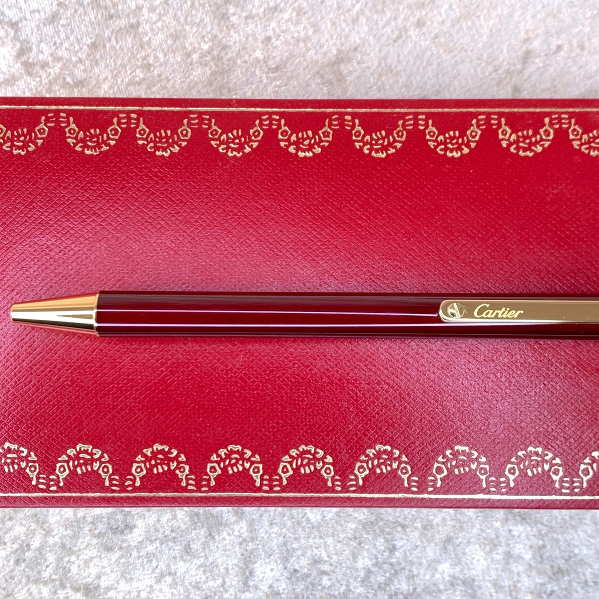 Cartier Ballpoint Pen Santos Bordeaux Lacquer 18k Gold Finish with