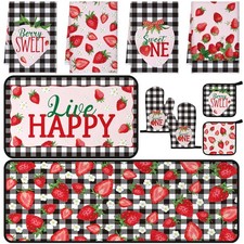 10 Pcs Strawberry Farmhouse Kitchen Decor Set Dish Towels Kitchen Rugs Oven M