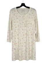 AMANDA STEWART White THERMAL KNIT Ruffle Trim FLORAL 1/4 Button NIGHTGOWN Sz OS