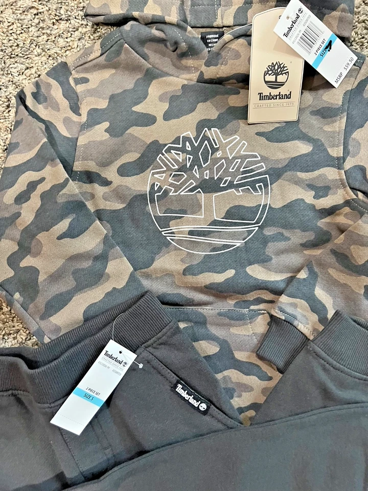 Nuevo Juego de 2 piezas Timberland Camuflaje Gris Niño Pequeño Talla 5 y 6 Foto 4 de 4