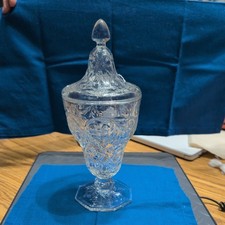 Clear pressed Glass Candy / Compote Covered D...
