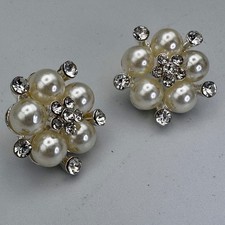 Sparkling Faux Pearl Crystal Flower Cluster Earrings Studs Women Fashion Jewelry