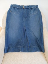 LIZ CLAIRBORNE VTG Blue Jean Midi 100 Cotton Pleated Belted Skirt 10 Petite